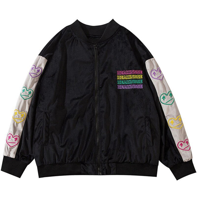 Baseball Jacket Men Colorful Heart Letter Embroidery Patchwork Bomber Coats Spring Fashion College Style Streetwear Men-2