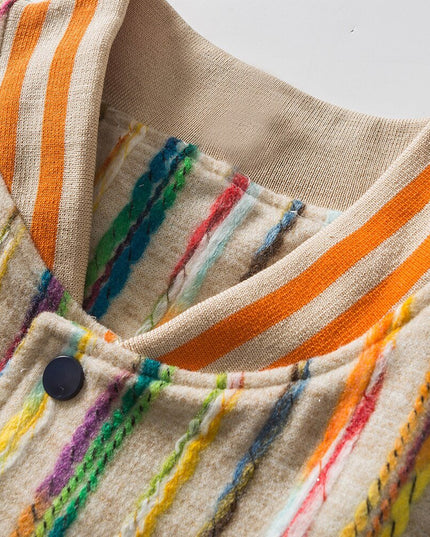 Baseball Jacket Men Colorful Knitted Striped Letter Embroidery Streetwear Men Loose Hip Hop Hipster Bomber Coats Autumn-4