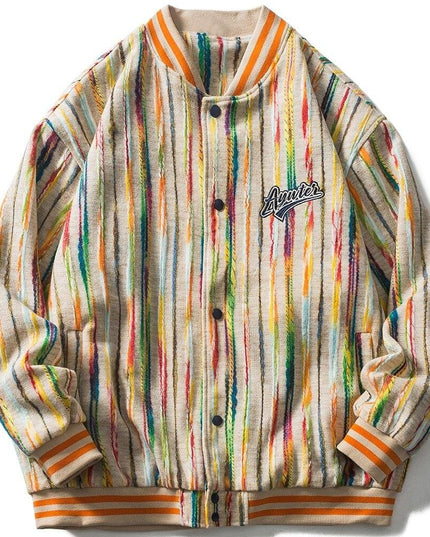 Baseball Jacket Men Colorful Knitted Striped Letter Embroidery Streetwear Men Loose Hip Hop Hipster Bomber Coats Autumn-0