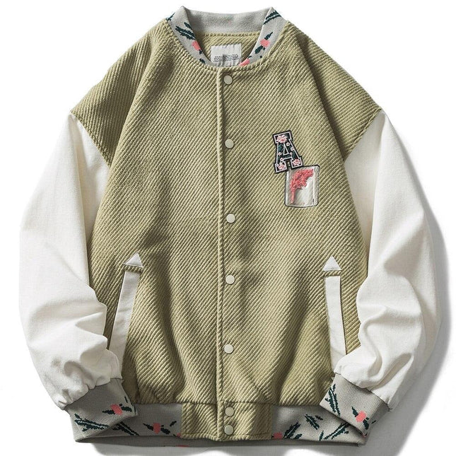 Baseball Jacket Men Flowers Letter Embroidery Color Block Patchwork Casual Harajuku High Street Bomber Coats Streetwear-0