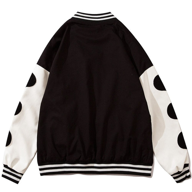 Baseball Jacket Men Leather Patchwork Furry Heart Patch Baggy Harajuku High Street Fashion All-match Bomber Coat Autumn-1