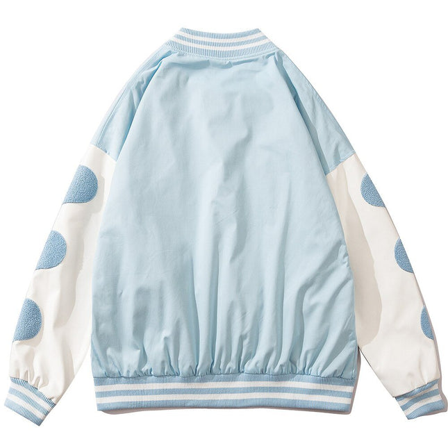 Baseball Jacket Men Leather Patchwork Furry Heart Patch Baggy Harajuku High Street Fashion All-match Bomber Coat Autumn-3