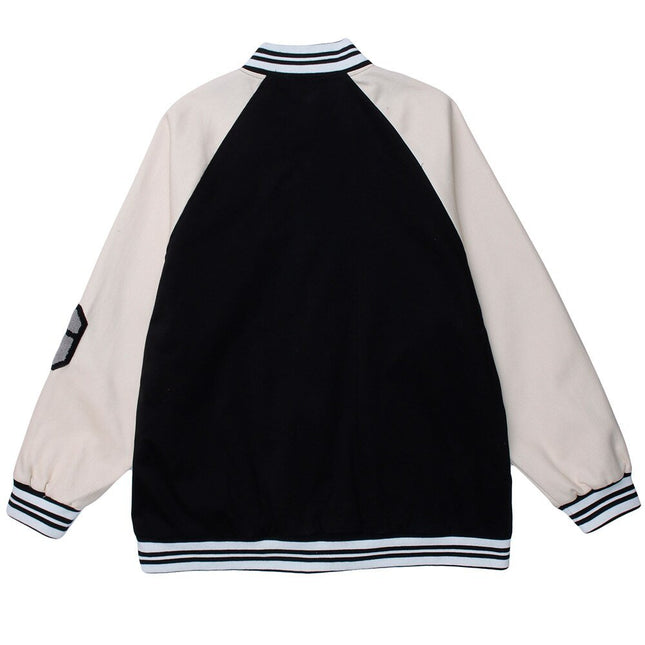Baseball Jacket Men Patchwork Color Furry Letter Patch College Style Bomber Coats Vintage Harajuku All-match Streetwear-1