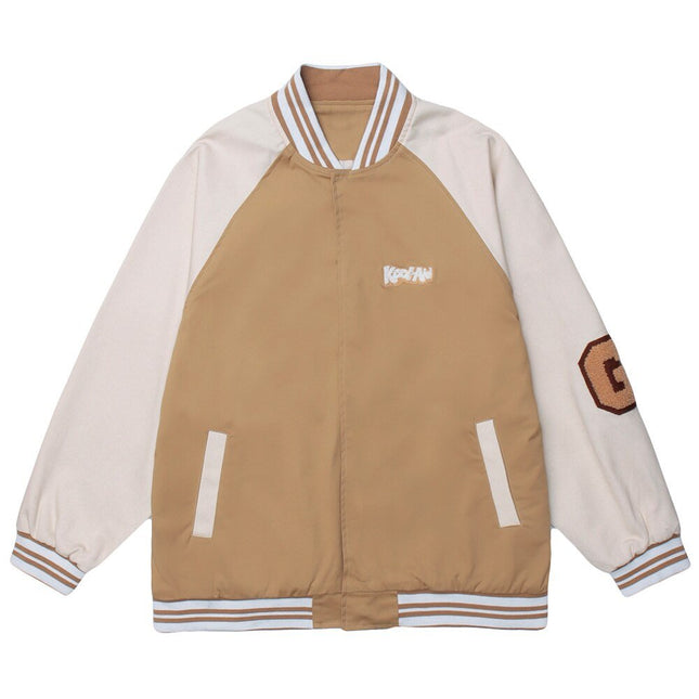 Baseball Jacket Men Patchwork Color Furry Letter Patch College Style Bomber Coats Vintage Harajuku All-match Streetwear-3