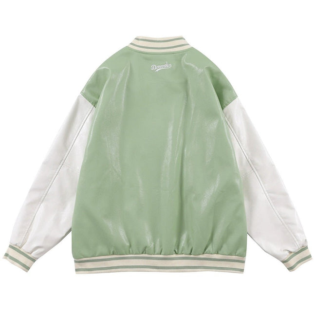Baseball Jacket Men Retro Color Block Furry Patch Leather Bomber Coat Autumn Baggy High Street College Style Streetwear-1