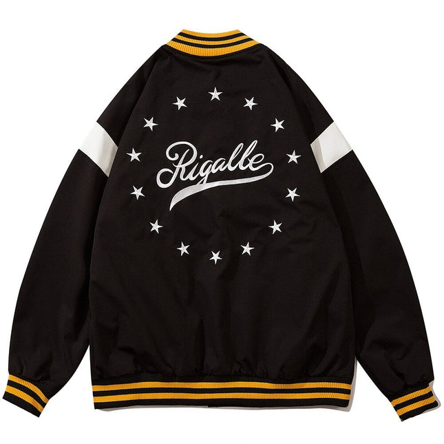 Baseball Jacket Men Star Letter Embroidery Patchwork Bomber Coats Autumn Retro Fashion High Street All-match Streetwear-1