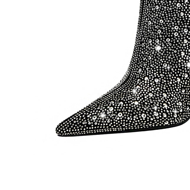 Black and Silver Embellished Knee High Boots-4