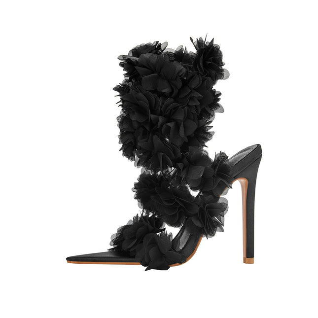 Black Furry Strappy Sandals-2