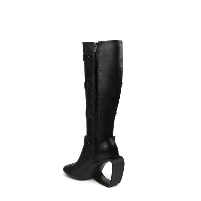 Black Knee-High Multi-Buckle Strap Boots-3