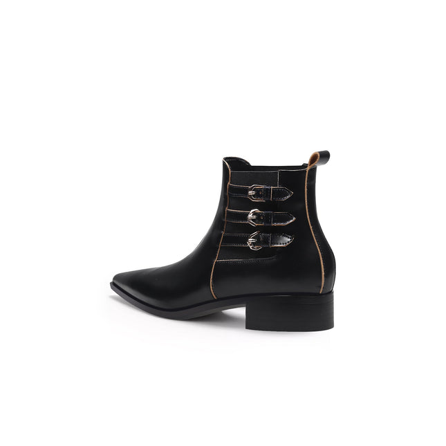 Black Leather Boots with Side Buckles-3