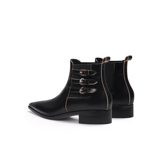 Black Leather Boots with Side Buckles-4