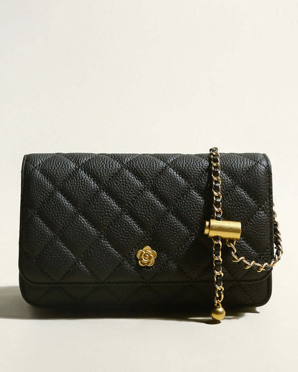 Black Quilted Bag with Golden Cylinder Chain Straps-0