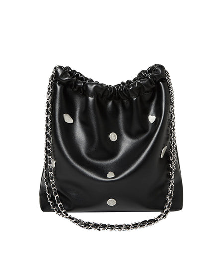 Black Rivet Studded Leather Tote Bag-0