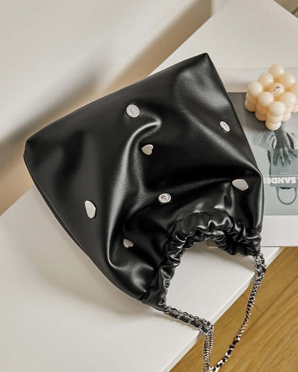 Black Rivet Studded Leather Tote Bag-1