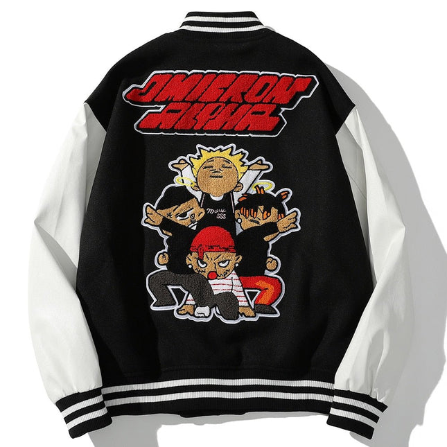 Bomber Jacket Men Cartoon Comics Boys Patch Furry Letter Baseball Coats High Street Hip Hop Japanese Varsity Streetwear-4