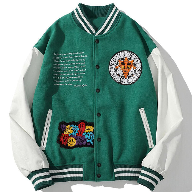 Bomber Jacket Men Cartoon Comics Boys Patch Furry Letter Baseball Coats High Street Hip Hop Japanese Varsity Streetwear-1