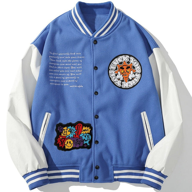 Bomber Jacket Men Cartoon Comics Boys Patch Furry Letter Baseball Coats High Street Hip Hop Japanese Varsity Streetwear-2