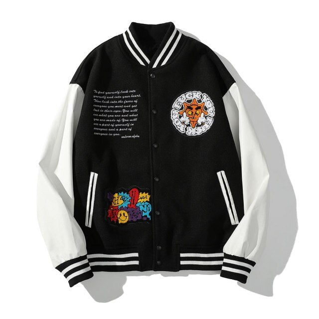 Bomber Jacket Men Cartoon Comics Boys Patch Furry Letter Baseball Coats High Street Hip Hop Japanese Varsity Streetwear-3