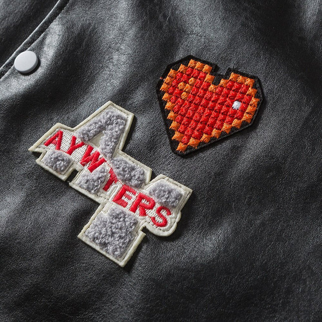 Bomber Jacket Men Colorful Striped Patchwork Heart Letter Patch Hip Hop College Style Baseball Coats Autumn Streetwear-3