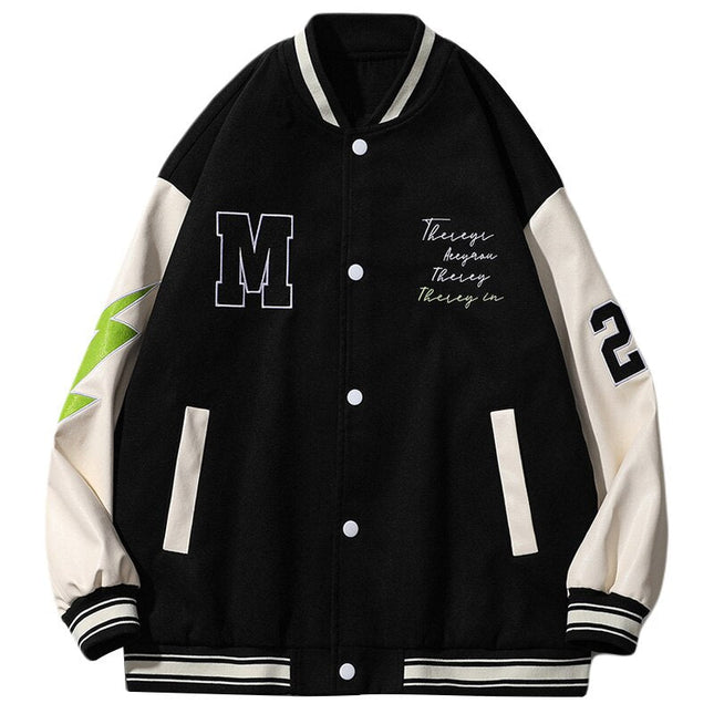Bomber Jacket Men Furry Big Letter Bear Skeleton Patchwork Baseball Coat Couple Oversized Cozy College Style Streetwear-2