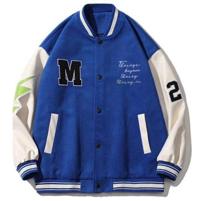 Bomber Jacket Men Furry Big Letter Bear Skeleton Patchwork Baseball Coat Couple Oversized Cozy College Style Streetwear-0