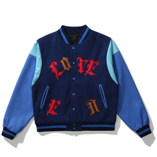 Bomber Jacket Men Letter Embroidery Heart-shaped Patch Patchwork Baseball Coat Retro Hip Hop Fashion Varsity Jacket Men-3