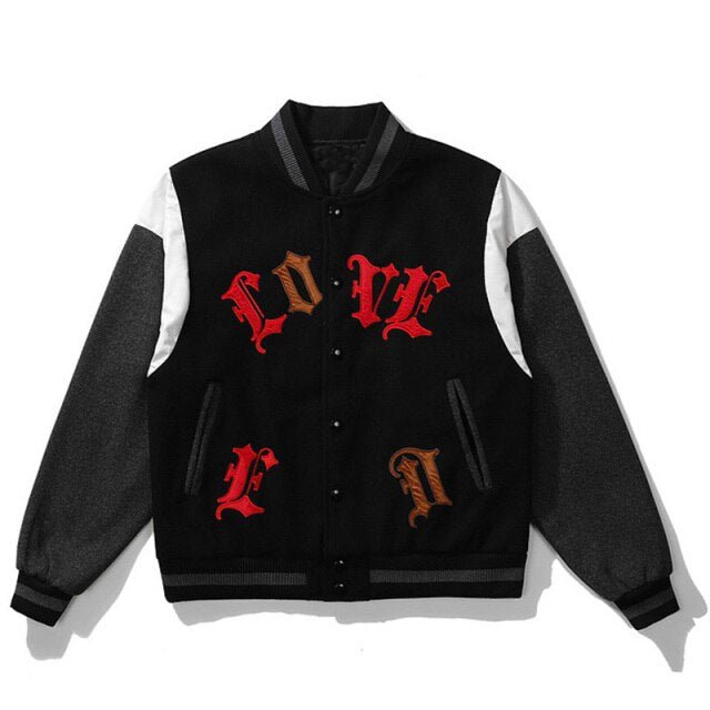 Bomber Jacket Men Letter Embroidery Heart-shaped Patch Patchwork Baseball Coat Retro Hip Hop Fashion Varsity Jacket Men-4