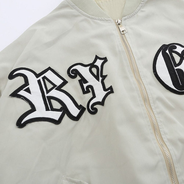 Bomber Jacket Men Punk Letter Patch Pleated Cargo Coats Autumn Simple High Street Vintage Baggy Baseball Outwear Couple-4