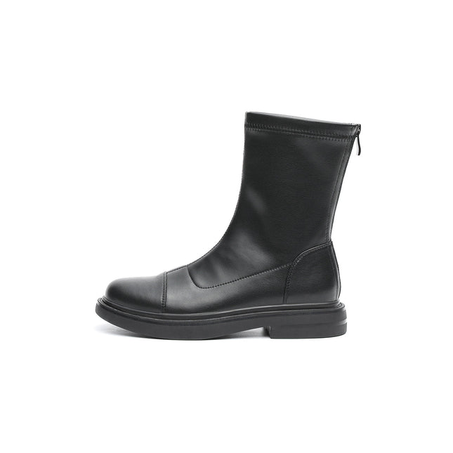 British Mid-Calf Black Leather Boots-0