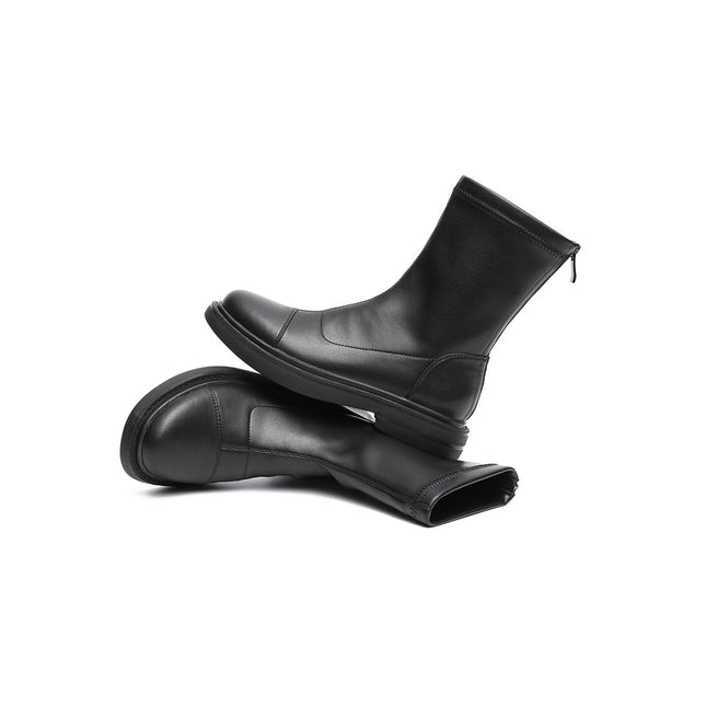 British Mid-Calf Black Leather Boots-3