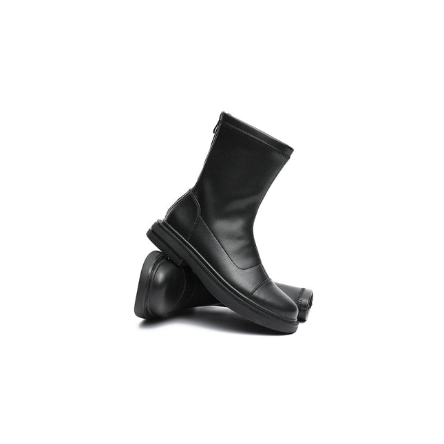British Mid-Calf Black Leather Boots-4