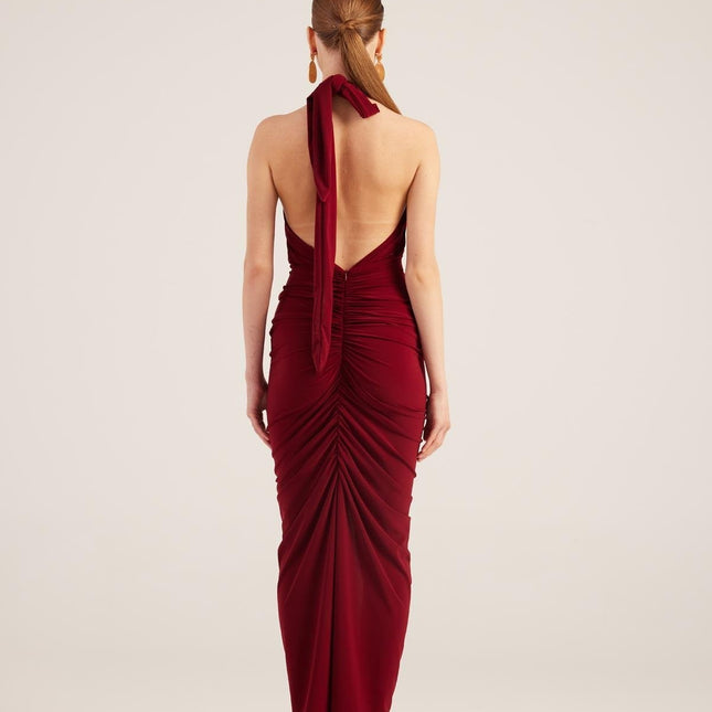 Marie Burgundy Backless Slit Maxi Dress-2