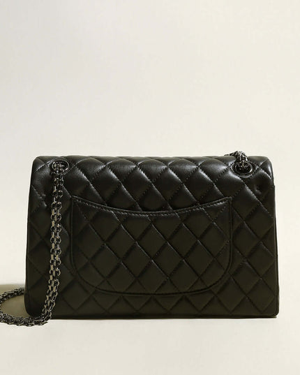 Capacious Black Quilted Bag with Metallic Chain Straps-2