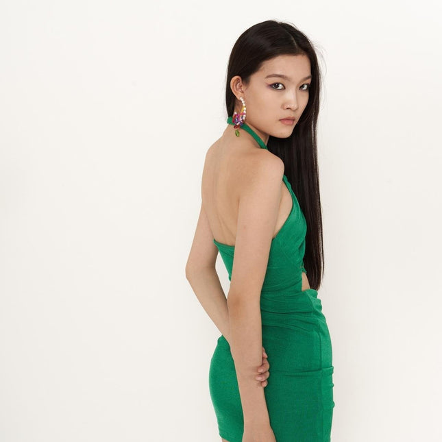 Viola Green Gathered Mini Bodycon Dress-4