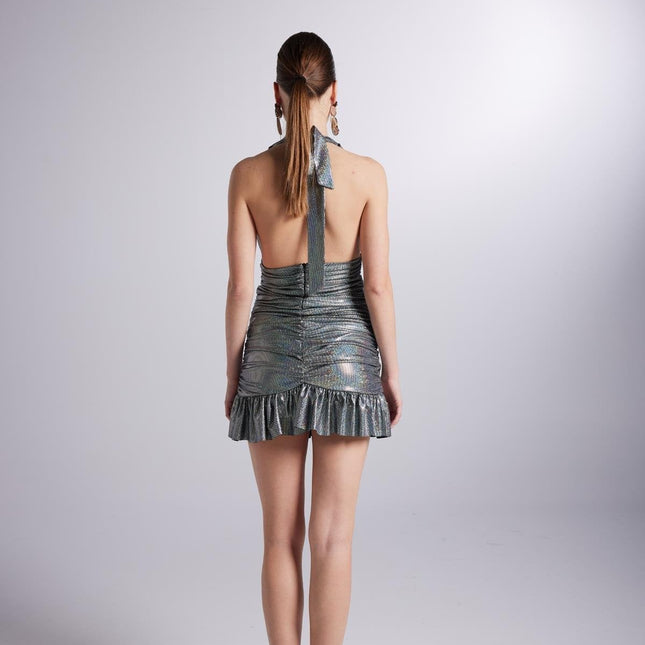 Starry Silver Gray Mini Dress-1