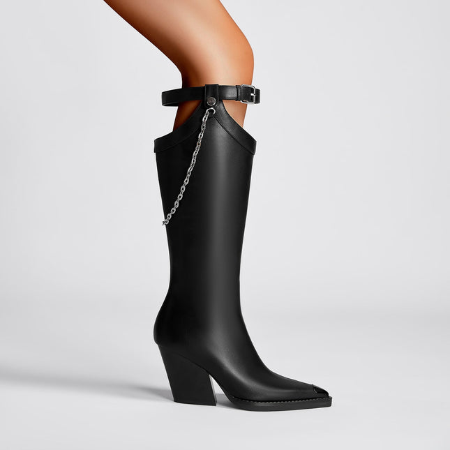 Chain Embellished Knee High Boots-2