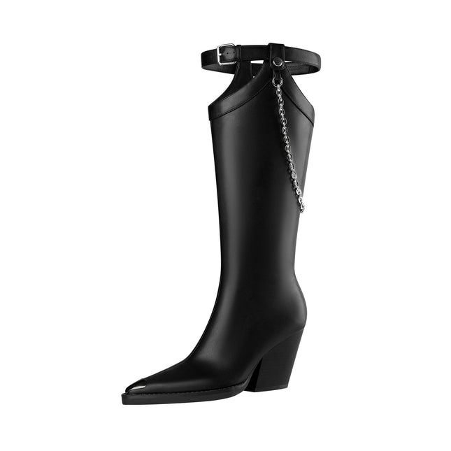 Chain Embellished Knee High Boots-3