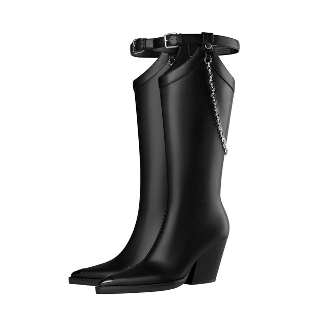 Chain Embellished Knee High Boots-4