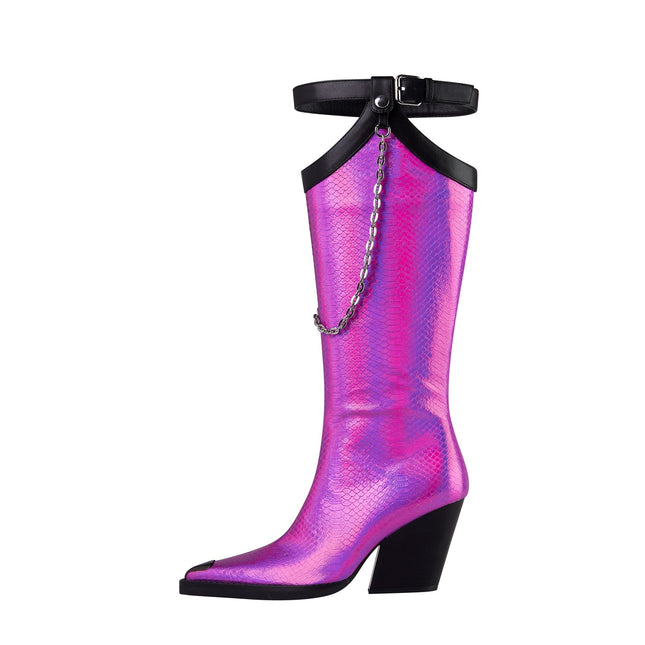 Chain Embellished Knee High Boots-6