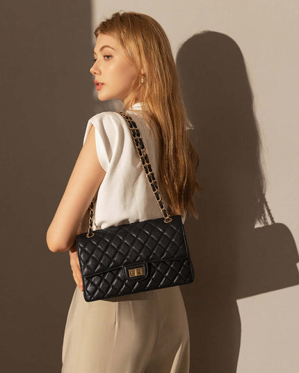 Classic Black Quilted Flap Shoulder Bag-4