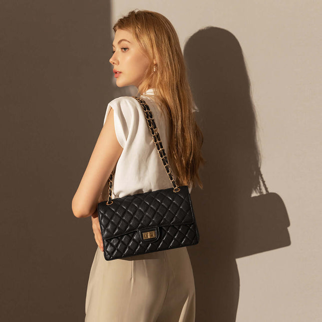 Classic Black Quilted Flap Shoulder Bag-4