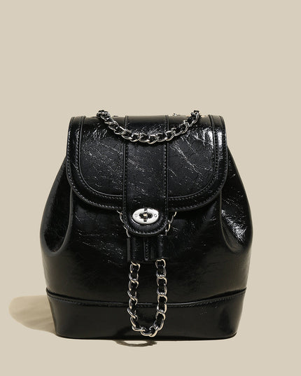 Color Block Backpack with Chain Leather Straps-0
