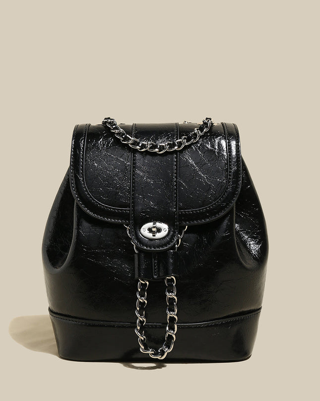 Color Block Backpack with Chain Leather Straps-0