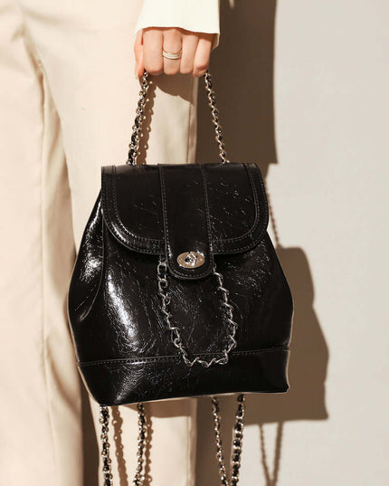 Color Block Backpack with Chain Leather Straps-1