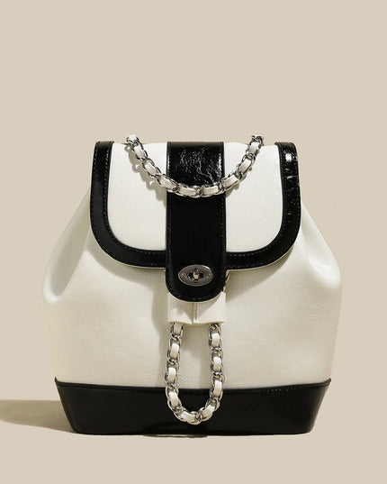 Color Block Backpack with Chain Leather Straps-2