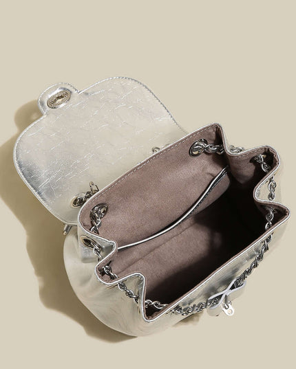 Color Block Backpack with Chain Leather Straps-4