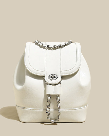 Color Block Backpack with Chain Leather Straps-5