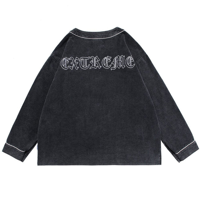 Corduroy V-Neck Punk Letter Embroidery Japanese Coat Jacket Men Casual Harajuku Vintage All-match Lovers Streetwear Men-2