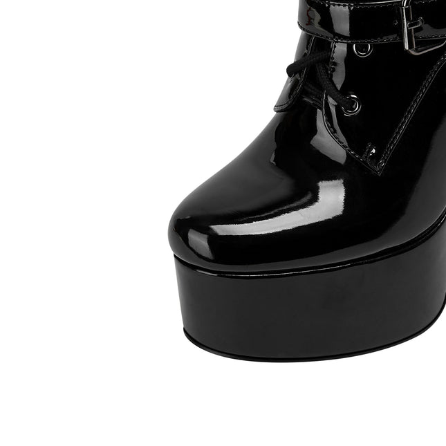 Cosplay Black Leather Buckle Knee High Boots-4