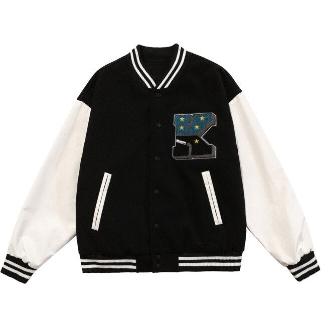 Cute Furry Bear Letter Patch Patchwork Color Baseball Jacket Men Oversize Cozy Fashion College Style Bomber Coat Autumn-2